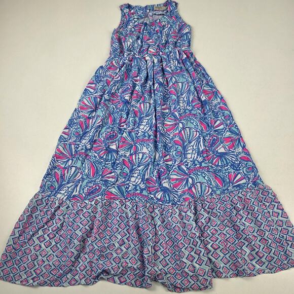 Lilly Pulitzer Dress Girls Large 20th Anniversary Maxi Shell Print Rayon - Picture 1 of 10